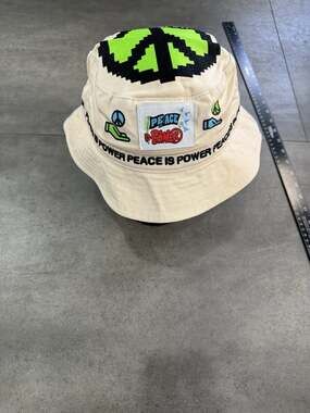 MARKET Peace Is Power Bucket Hat Cream Pixel Peace Sign Embroidered Streetwear